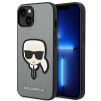 Karl Lagerfeld Saffiano Karl's Head Patch dėklas iPhone 14 telefonui, sidabrinis