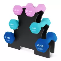 Ketaus hantelių rinkinys 4FIZJO 7 kg su stovu