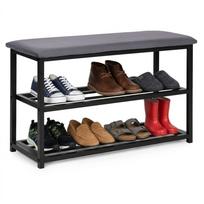 Batų spintelė su veliūriniu suoliuku ModernHome, 80 cm, pilka