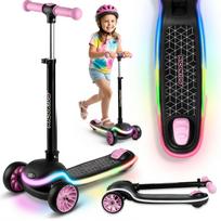 Triratis balansinis paspirtukas vaikams Ricokids Leddi su LED ratais, juodas-rožinis