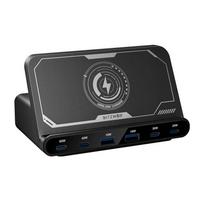 Tinklo įkroviklis Blitzwolf BW-S27 160W, 4x USB-C, 2x USB-A, 15W belaidis įkrovimas, juodas