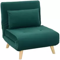 HOMCOM Sofa-lova, sulankstomas fotelis su lovos funkcija, dekoratyvinės pagalvėlės, sulankstomas minkštasuolis su reguliuojamu atlošu, aksomo išvaizdos, skirtas svetainei, tamsiai žalias