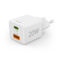 00201991 Fast Charger 1x USB-C 1x USB-A, Mini Charger, PD, 20W, White