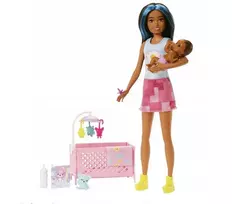 Doll - HJY34 / 98309 - BARBIE - SKIPPER - BABYSITTERS - with crib