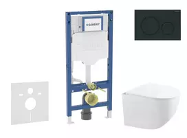 Geberit Duofix potinkinio modulio komplektas, Gaia kompaktiškas unitazas su švelnaus uždarymo dangčiu ir Sigma20 nuleidimo mygtuku, matinė juoda/juoda SANI11CA5119B