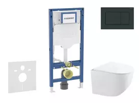 Geberit Duofix - potinkinio modulio komplektas, Gaia kompaktiškas unitazas su švelnaus uždarymo dangčiu ir Sigma30 nuleidimo mygtuku, blizgi juoda / matinė juoda SANI11CA5120B