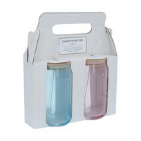 Stiklinis indas „CLASSIC“, 2 vnt., 500 ml, su dangteliu ir stikliniu šiaudeliu