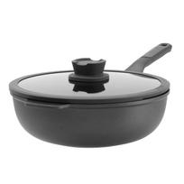 BergHOFF 28 cm wok keptuvė su dangčiu - Stone+ serija su indukciniu pagrindu ir stikliniu dangčiu su sieteliu