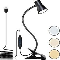 LED stalinė lempa su segtuku, 5W, maitinama USB, juoda
