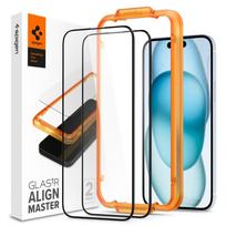 Apsauginis stiklas Spigen ALM Glass FC, skirtas iPhone 15, juodas (2 vnt.)