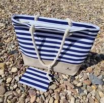 Paplūdimio ir iškylų krepšys Malatec 21157, 22 l, tamsiai mėlynas su juostelėmis