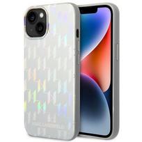 Karl Lagerfeld Monogram Iridescent dėklas iPhone 14 Plus telefonui, sidabrinis