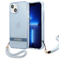Guess Translucent Strap dėklas iPhone 13 telefonui su riešo dirželiu, mėlynas