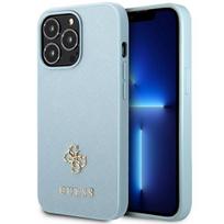 Guess Saffiano 4G Small Metal Logo dėklas iPhone 13 Pro Max telefonui, mėlynas