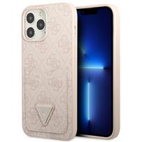 Guess 4G Triangle Logo dėklas su kortelių skyriais iPhone 13 / 13 Pro, rožinis
