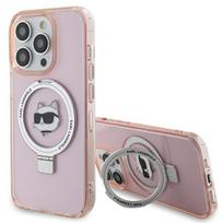 Karl Lagerfeld dėklas iPhone 15 Pro Max telefonui su MagSafe Ringstand, rožinis