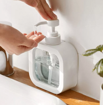 Skysto muilo dozatorius su pumpu, 350 ml, baltas ir skaidrus