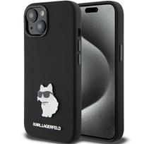 Karl Lagerfeld dėklas iPhone 15 Plus telefonui Silicone Metal Pin, juodas