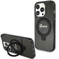 Guess dėklas iPhone 15 Pro telefonui su žiedu Ring Stand MagSafe, juodas
