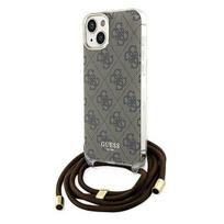Guess dėklas iPhone 15 / 14 / 13 su virvele Crossbody Cord 4G Print, rudas