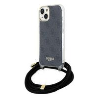 Guess dėklas iPhone 15 / 14 / 13 su virvele Crossbody Cord 4G Print, juodas