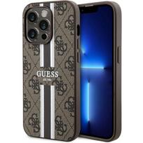 Guess dėklas iPhone 15 Pro telefonui 4G Printed Stripes MagSafe, rudas