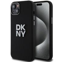 DKNY Liquid Silicone dėklas iPhone 15 / 14 / 13 su metaliniu logotipu, juodas