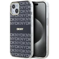 DKNY dėklas iPhone 15 Plus telefonui IML Mono & Stripe MagSafe, juodas