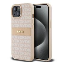 DKNY dėklas „iPhone 15“ telefonui „Mono Stripe & Metal Logo“, rožinis