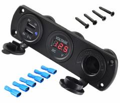 12V cigarečių prisidegiklio lizdas su 2x USB ir voltmetru PLS37