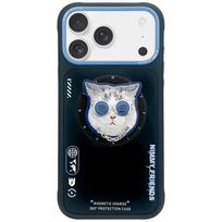 Nimmy Glasses Cool Cat MagSafe dėklas iPhone 17 Pro telefonui, juodas / mėlynas