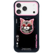 Nimmy Glasses Cool Cat MagSafe dėklas, skirtas iPhone 17 Pro, juodas / rožinis