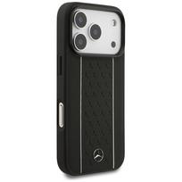 Mercedes Leather Star Pattern Stripes MagSafe dėklas, skirtas iPhone 17 Pro, juodas