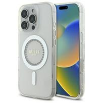 Guess IML Rhinestones MagSafe dėklas telefonui iPhone 16 Pro Max, baltas