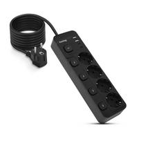 Huslog ilgintuvas su 5 jungikliais, 4 lizdai, 4x USB, 1.5m, juodas