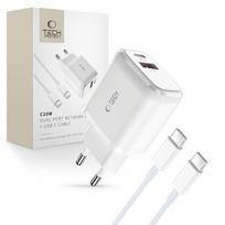 Įkroviklis Tech-Protect C20W USB-C PD 20W / USB-A QC 3.0 su USB-C laidu, baltas