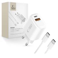 Tech-Protect NCA20 PD 20W QC3.0 įkroviklis su USB-C laidu 100cm, baltas