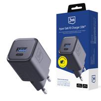 3mk Hyper GaN PD 33W sieninis įkroviklis, USB-C/USB-A, juodas