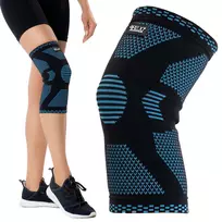 Elastingas kelio sąnario įtvaras 4FIZJO XXL, juodas su mėlyna