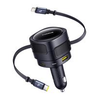 Baseus Enjoyment Max 90W automobilinis įkroviklis su ištraukiamais laidais, juodas