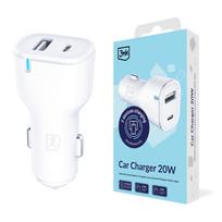 3mk Protection automobilinis įkroviklis 20W USB-A ir USB-C, baltas