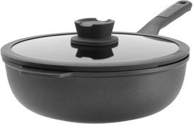BergHOFF 28 cm wok keptuvė su dangčiu - Stone+ serija su indukciniu pagrindu ir stikliniu dangčiu su sieteliu