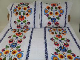 Medvilninės perkalio patalynės komplektas, 200x220 cm antklodės užvalkalas su dviem pagalvių užvalkalais, baltai mėlynas raštas, nereikia lyginti, patvarus audinis, miegamojo tekstilė