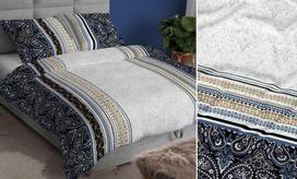 Satino patalynės komplektas 160x200, tamsiai mėlynos ir pilkos spalvos ornamentinis dizainas, užtrauktukas, minkšta medvilninė patalynė, raštuotas patalynės komplektas, miegamojo tekstilė