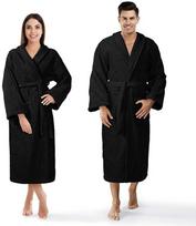 Medvilninis frotinis chalatas, unisex viešbučio stiliaus, 450 g/m² svoris, iki kelių su kišenėmis, juodas, minkštas chalatas namams
