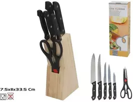 7 peilių rinkinys su žirklėmis ir mediniu stovu (19 cm), 33,5 x 11 x 7,5 cm, KITCHEN&GO