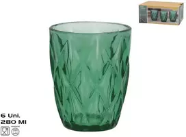Stikliniai puodeliai (6 vnt.) 280 ml, žali, 10 x 8 x 8 cm, KITCHEN&GO