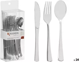 24 sidabrinių plastikinių stalo įrankių rinkinys, 24×8.2×5 cm, 10683, Kinvara