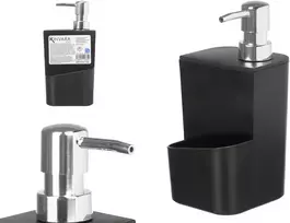 Juodas kempinės laikiklis su muilo dozatoriumi 650 ml, 20×9×9.5 cm, 12361, Kinvara