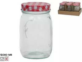 Epson Jar stiklinis su gofruotu dangteliu 500 ml raudona 7,5x7,5x13 cm KITCHEN&GO